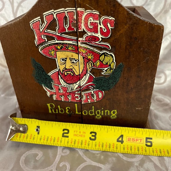 Vintage 1970's The King Of Arms Small Wooden Coaster Set Kings Pub. - Picture 8 of 10